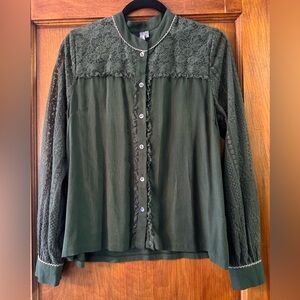 Bl^nk London Green Lace Button Down Blouse- Medium